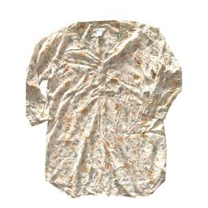 Crabtree & Evelyn Floral Nightshirt 3/4 Sleeve Button Neck Women's M